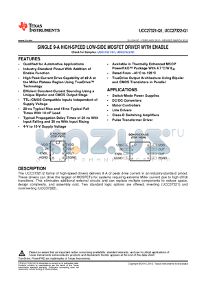 UCC27322QDRQ1 datasheet - SINGLE 9-A HIGH-SPEED LOW-SIDE MOSFET DRIVER WITH ENABLE