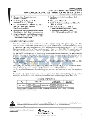 SN74AVC32T245 datasheet - 32 BIT DUAL SUPPLY BUS TRANSCEIVER WITH CONFIGURABLE VOLTAGE TRANSLATION AND 3 STATE OUTPUTS