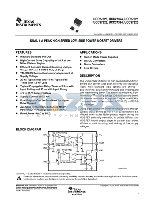 UCC27323 datasheet - DUAL 4-A PEAK HIGH SPEED LOW-SIDE POWER MOSFET DRIVERS