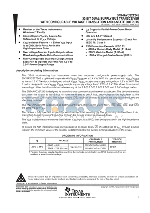 SN74AVC32T245ZKER datasheet - 32 BIT DUAL SUPPLY BUS TRANSCEIVER WITH CONFIGURABLE VOLTAGE TRANSLATION AND 3 STATE OUTPUTS
