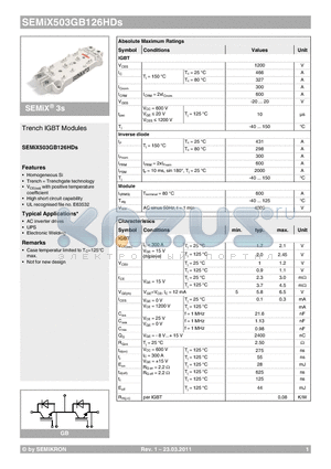 SEMIX503GB126HDS datasheet - Trench IGBT Modules