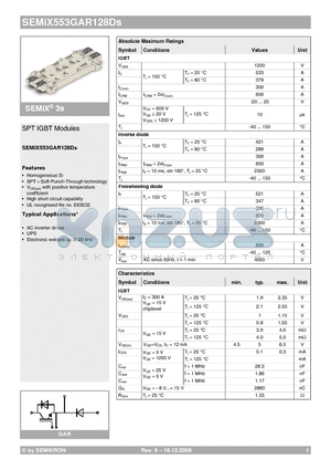 SEMIX553GAR128DS_09 datasheet - SPT IGBT Modules