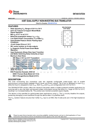 SN74AVC4T234ZSUR datasheet - 4-BIT DUAL-SUPPLY NON-INVERTING BUS TRANSLATOR