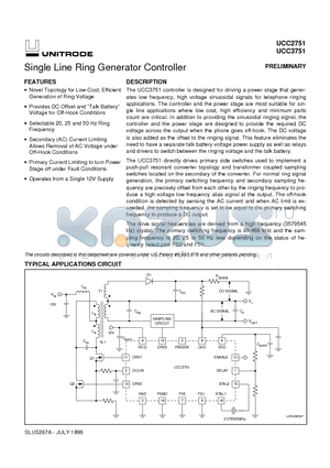 UCC2751 datasheet - Single Line Ring Generator Controller