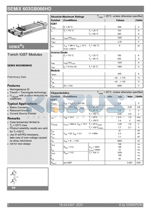 SEMIX603GB066HD datasheet - Trench IGBT Modules