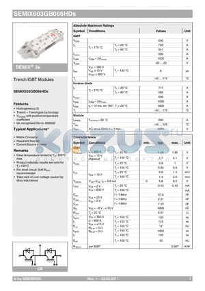 SEMIX603GB066HDS datasheet - Trench IGBT Modules