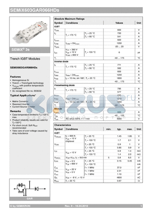 SEMIX603GAR066HDS datasheet - Trench IGBT Modules