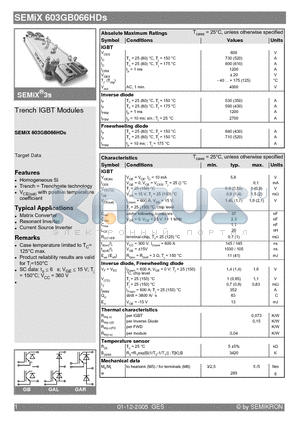 SEMIX603GB066HDS datasheet - Trench IGBT Modules