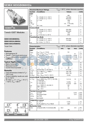 SEMIX603GB066HDS_06 datasheet - Trench IGBT Modules