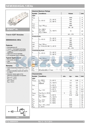 SEMIX604GAL12E4S datasheet - Trench IGBT Modules