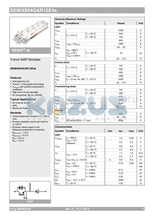 SEMIX604GAR12E4S_10 datasheet - Trench IGBT Modules