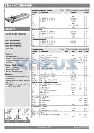 SEMIX603GB066HD_06 datasheet - Trench IGBT Modules