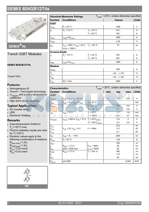 SEMIX604GB12T4S datasheet - Trench IGBT Modules