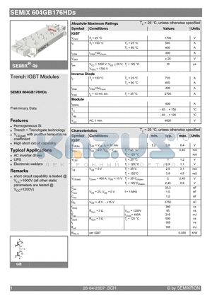 SEMIX604GB176HDS_07 datasheet - Trench IGBT Modules