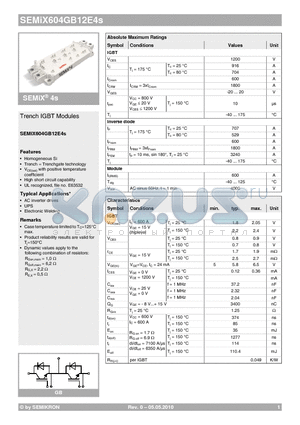 SEMIX604GB12E4S datasheet - Trench IGBT Modules