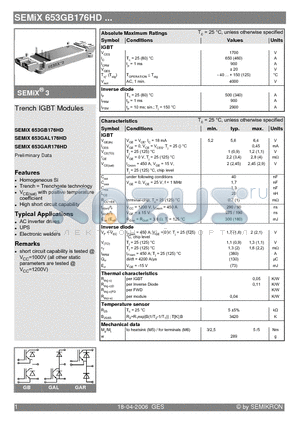 SEMIX653GAL176HD datasheet - Trench IGBT Modules