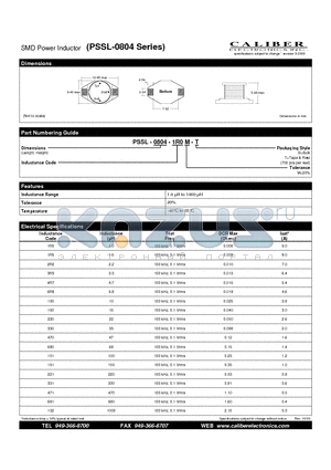 PSSL-0804-101M-T datasheet - SMD Power Inductor