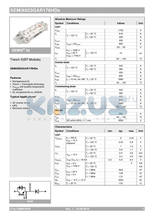 SEMIX653GAR176HDS datasheet - Trench IGBT Modules