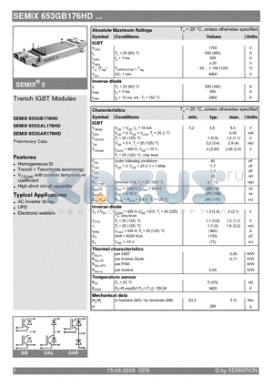 SEMIX653GAR176HD datasheet - Trench IGBT Modules