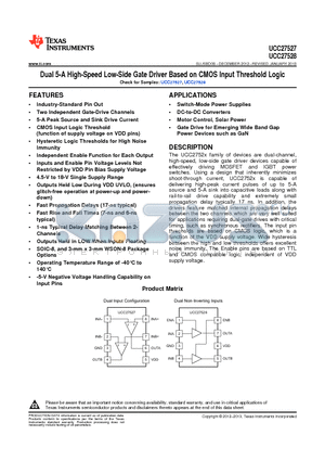 UCC27527 datasheet - Dual 5-A High-Speed Low-Side Gate Driver Based on CMOS Input Threshold Logic
