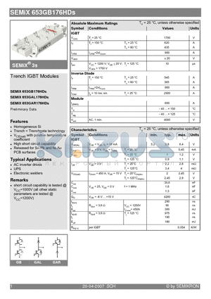 SEMIX653GAR176HDS datasheet - Trench IGBT Modules