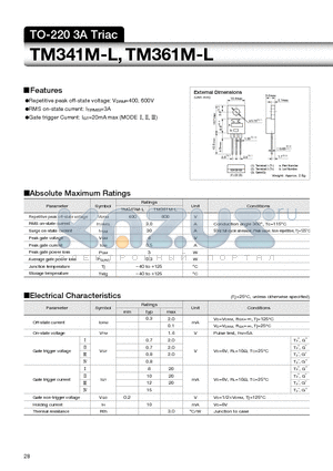 TM341M-L datasheet - TO-220 3A Triac