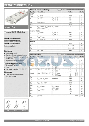 SEMIX703GAL126HDS datasheet - Trench IGBT Modules