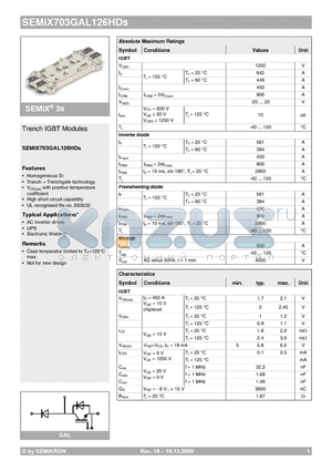 SEMIX703GAL126HDS_09 datasheet - Trench IGBT Modules