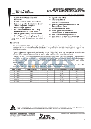 UCC2800-Q1 datasheet - LOW-POWER BICMOS CURRENT-MODE PWM