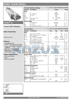 SEMIX703GB126HDS datasheet - Trench IGBT Modules