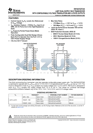 SN74AVC8T245_101 datasheet - 8-BIT DUAL-SUPPLY BUS TRANSCEIVER WITH CONFIGURABLE VOLTAGE TRANSLATION AND 3-STATE OUTPUTS
