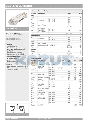 SEMIX703GB126HDS datasheet - Trench IGBT Modules
