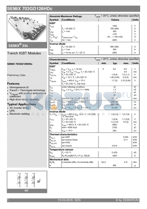 SEMIX703GD126HDC datasheet - Trench IGBT Modules