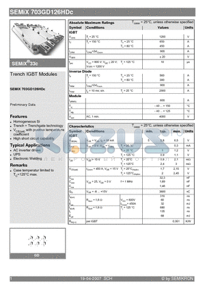 SEMIX703GD126HDC datasheet - Trench IGBT Modules