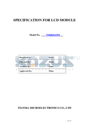 TM402GFF8 datasheet - SPECIFICATION FOR LCD MODULE