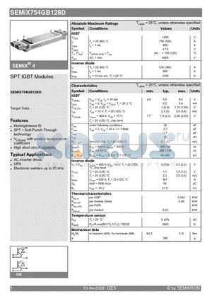 SEMIX754GB128D datasheet - SPT IGBT Modules