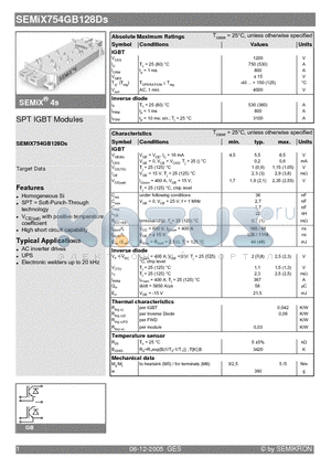 SEMIX754GB128DS datasheet - SPT IGBT Modules
