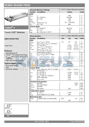 SEMIX854GB176HD datasheet - Trench IGBT Modules