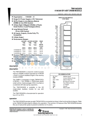 TM4100GAD8 datasheet - 4194304 BY 8-BIT DRAM MODULE