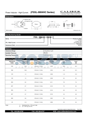 PSSL-0804HC-1R0M-T datasheet - Power Inductor - High Current