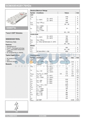 SEMIX854GB176HDS datasheet - Trench IGBT Modules