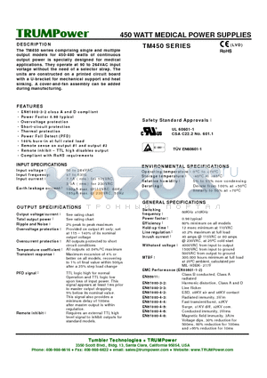 TM450-D24 datasheet - 450 WATT MEDICAL POWER SUPPLIES