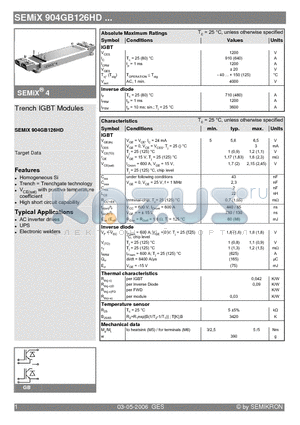 SEMIX904GB126HD datasheet - 4Trench IGBT Modules