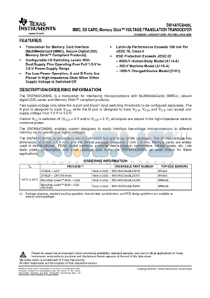 SN74AVCA406L datasheet - MMC, SD CARD, Memory Stick VOLTAGE-TRANSLATION TRANSCEIVER