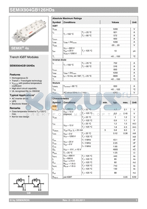 SEMIX904GB126HDS datasheet - Trench IGBT Modules