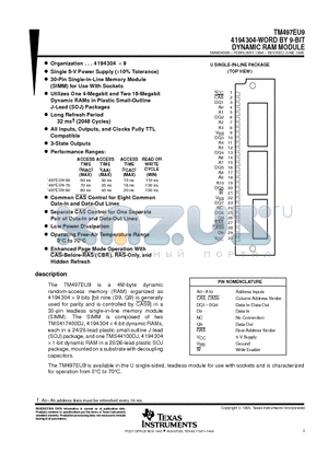 TM497EU9 datasheet - 4194304-WORD BY 9-BIT DYNAMIC RAM MODULE