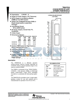 TM497GU8 datasheet - 4194304-WORD BY 8-BIT DYNAMIC RAM MODULE