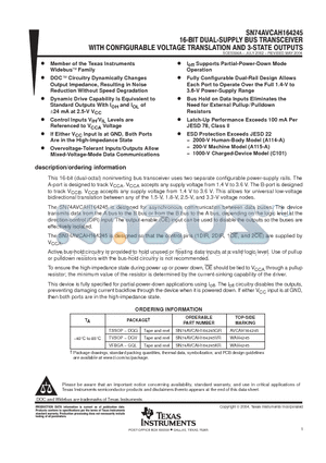 SN74AVCAH164245VR datasheet - 16 BIT DUAL BUS TRANSCEIVER