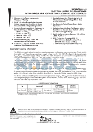 SN74AVCB324245 datasheet - 32 BIT DUAL SUPPLY BUS TRANSCEIVER WITH CONFIGURABLE VOLTAGE TRANSLATION AND 3 STATE OUTPUTS