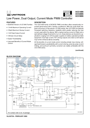 UCC2806 datasheet - Low Power, Dual Output, Current Mode PWM Controller